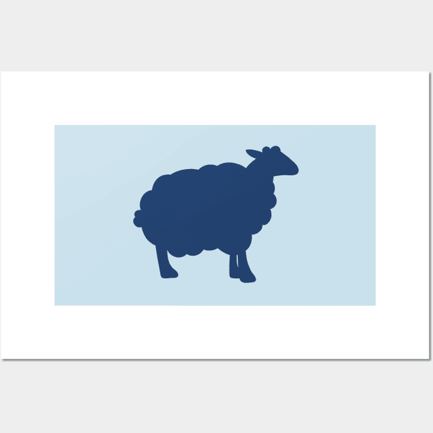 Sheep Silhouette Pattern in Blue Wall Art by OneThreeSix